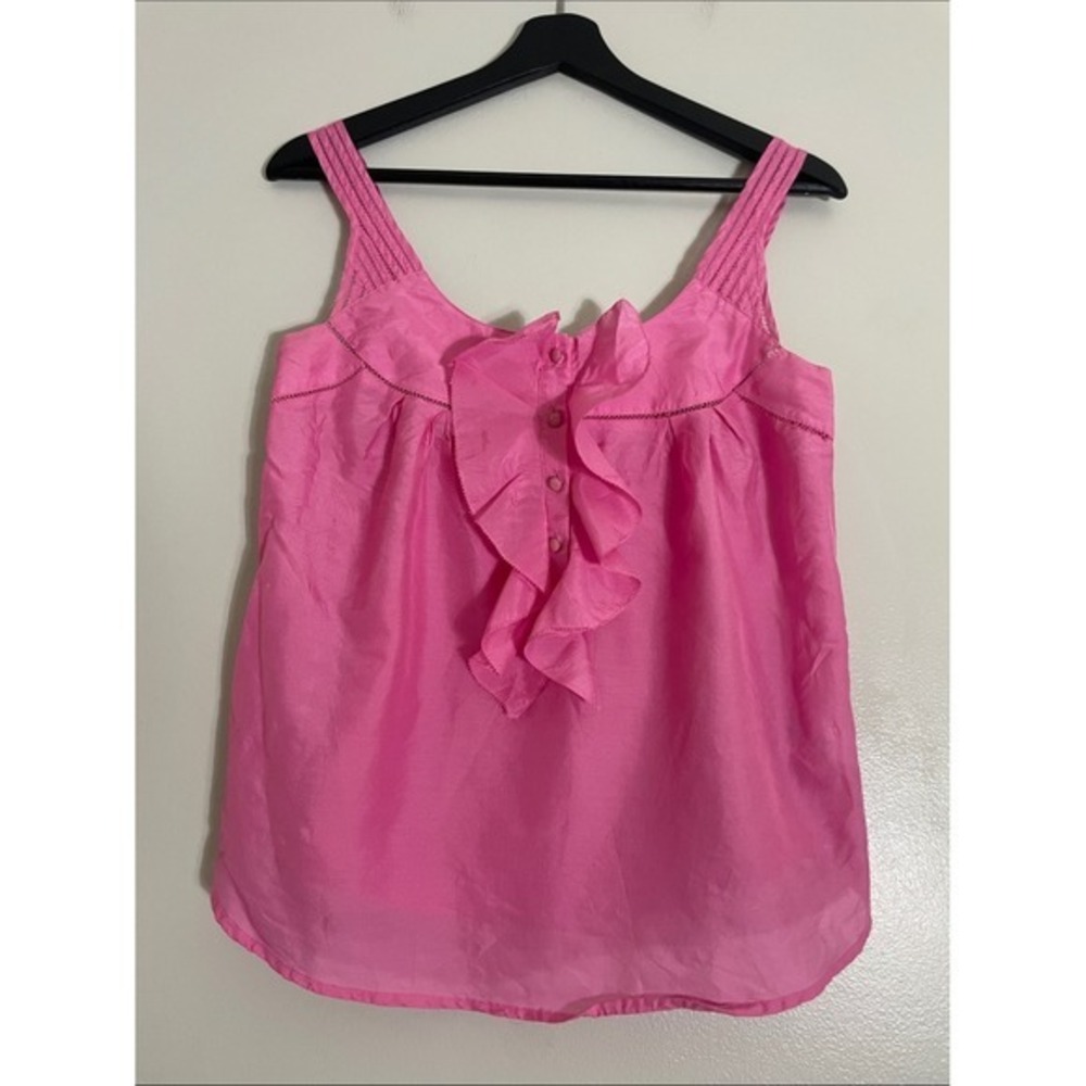 Anthropologie Postmark Pink Silk Cotton Ruffle Front Tank Top Size 2